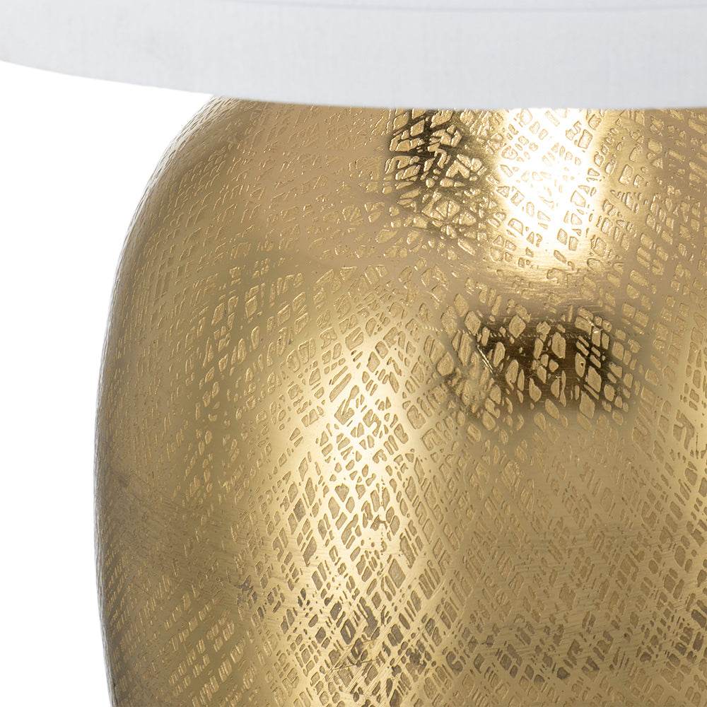 Gold Aluminum Round Table Lamp With White Fabric Shade - Sleep Galleria