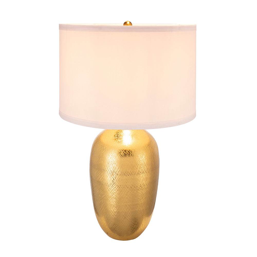 Gold Aluminum Round Table Lamp With White Fabric Shade - Sleep Galleria