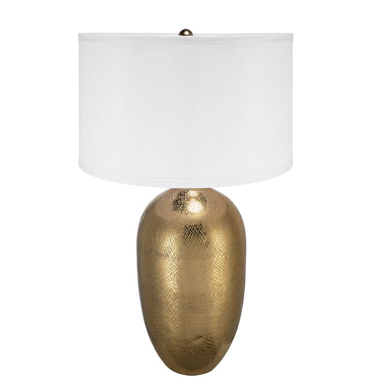 Gold Aluminum Round Table Lamp With White Fabric Shade - Sleep Galleria