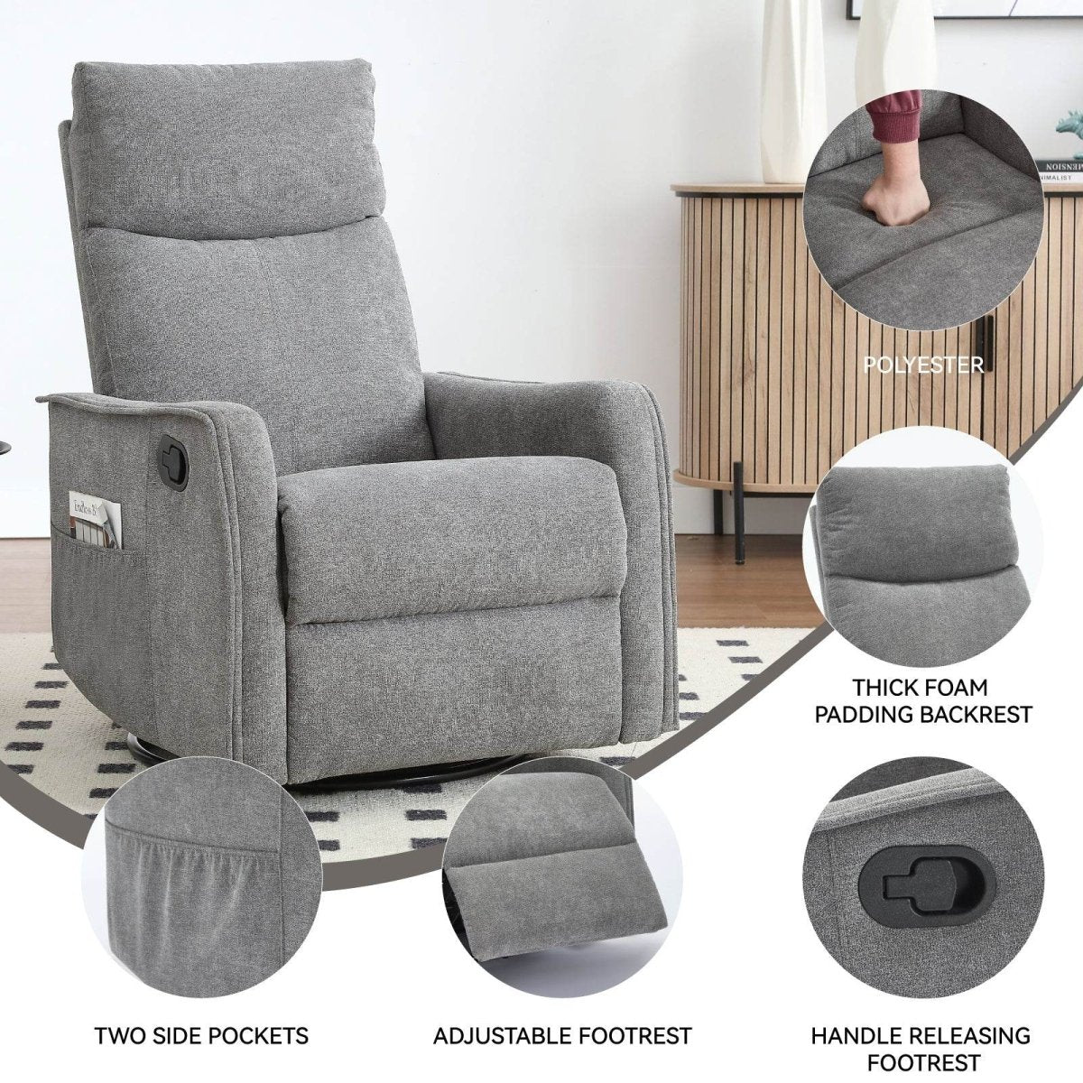 Heat Massage Manual Recliner Chair With Rocker Swivel - Serenova - Omega Lifestyles