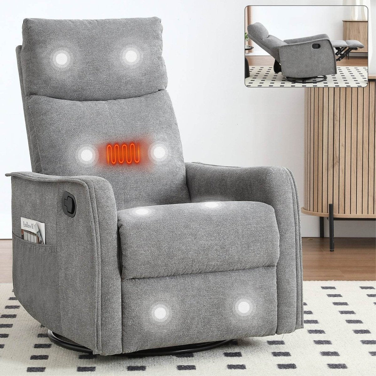 Heat Massage Manual Recliner Chair With Rocker Swivel - Serenova - Omega Lifestyles