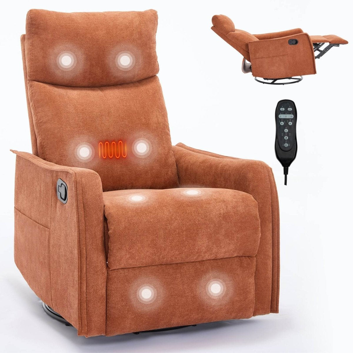 Heat Massage Manual Recliner Chair With Swivel Rocker - Serenova - Omega Lifestyles
