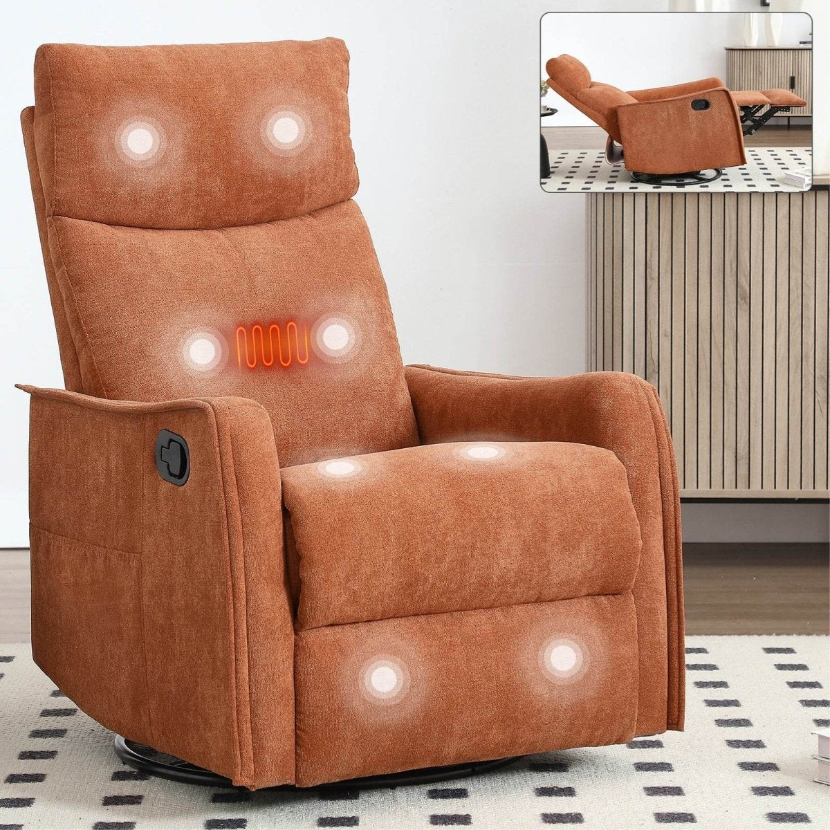 Heat Massage Manual Recliner Chair With Swivel Rocker - Serenova - Omega Lifestyles