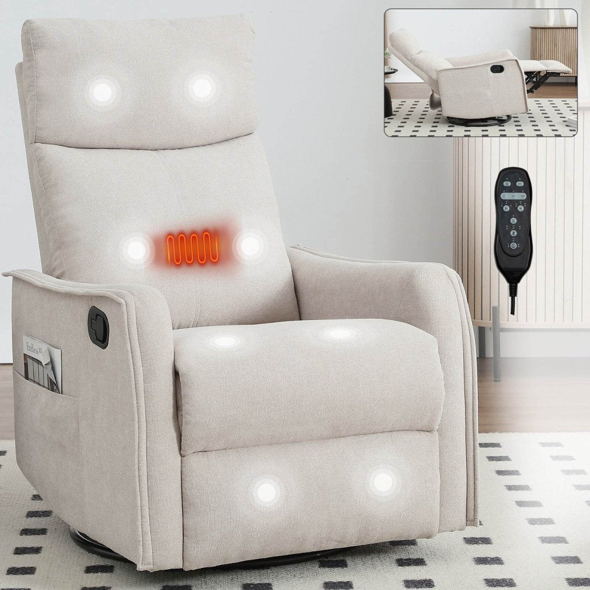 Heat Massage Medium - Firm Manual Recliner Chair With Swivel - Serenova - Omega Lifestyles