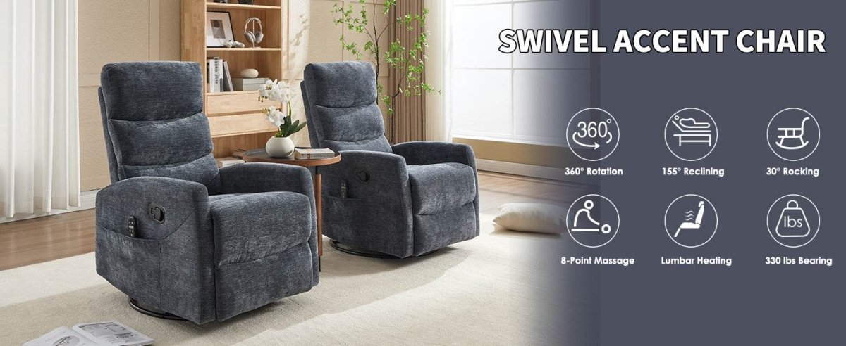 Heat Massage Recliner Chair With Swivel Rocker - Serenova - Omega Lifestyles