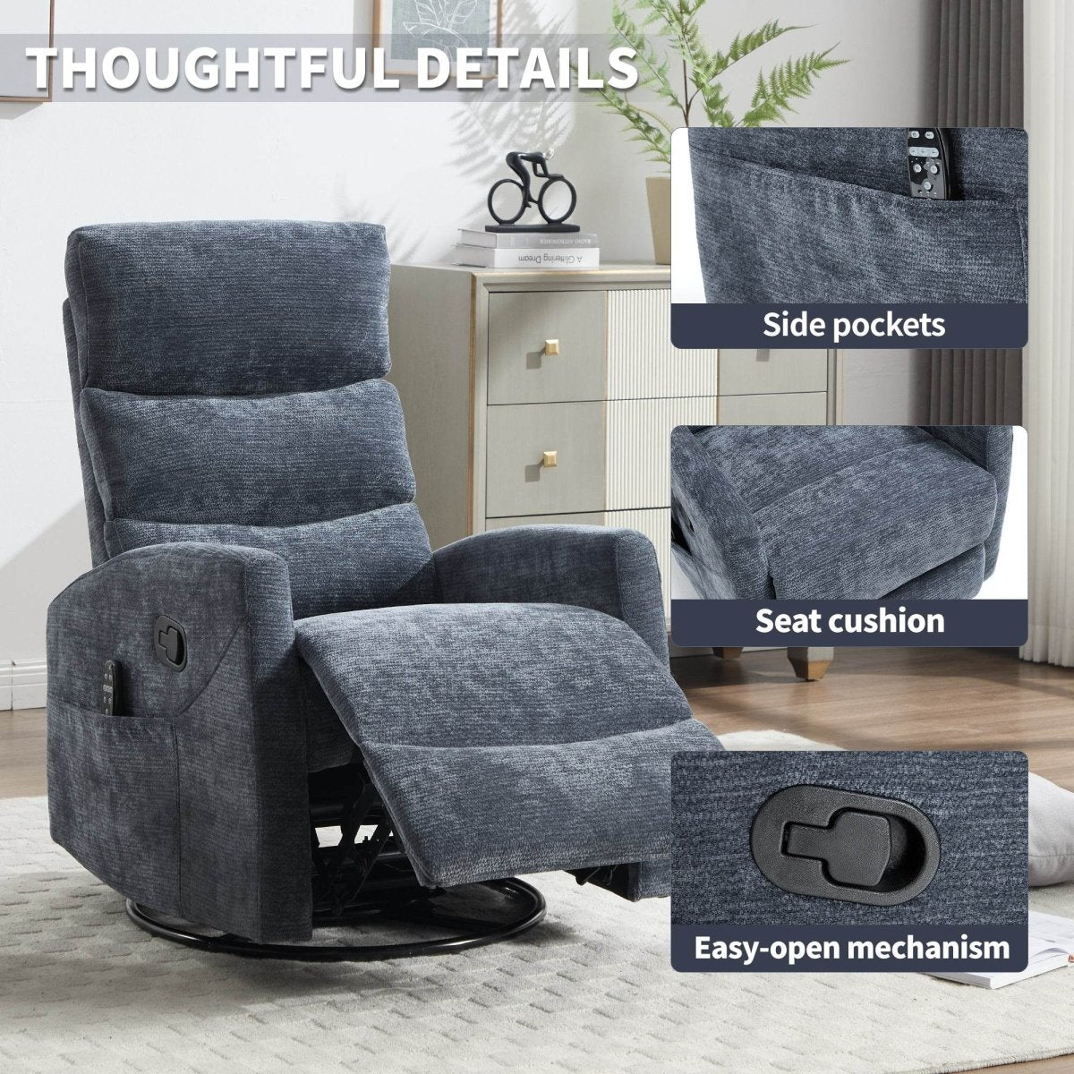 Heat Massage Recliner Chair With Swivel Rocker - Serenova - Omega Lifestyles