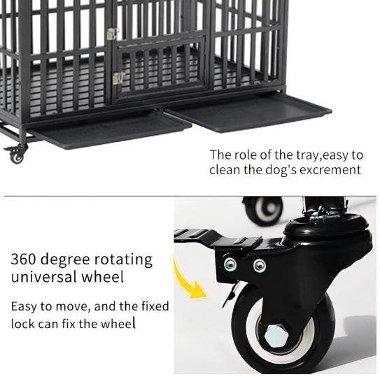 Heavy Duty 52-Inch Carbon Steel Dog Crate With Wheels - Omega Lifestyles
