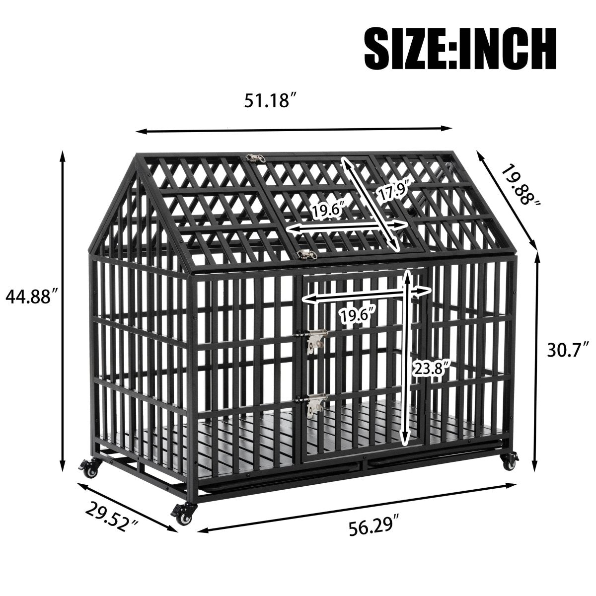Heavy Duty 52-Inch Carbon Steel Dog Crate With Wheels - Omega Lifestyles
