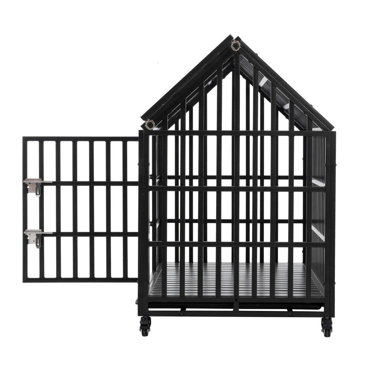 Heavy Duty 52-Inch Carbon Steel Dog Crate With Wheels - Omega Lifestyles
