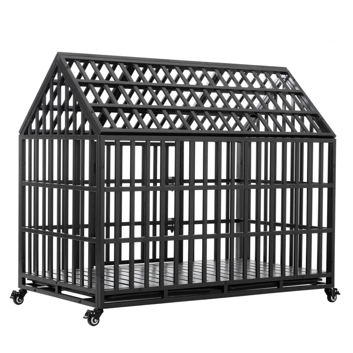Heavy Duty 52-Inch Carbon Steel Dog Crate With Wheels - Omega Lifestyles