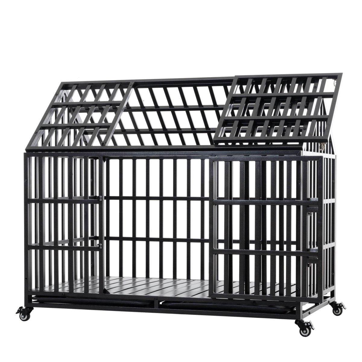 Heavy Duty 52-Inch Carbon Steel Dog Crate With Wheels - Omega Lifestyles