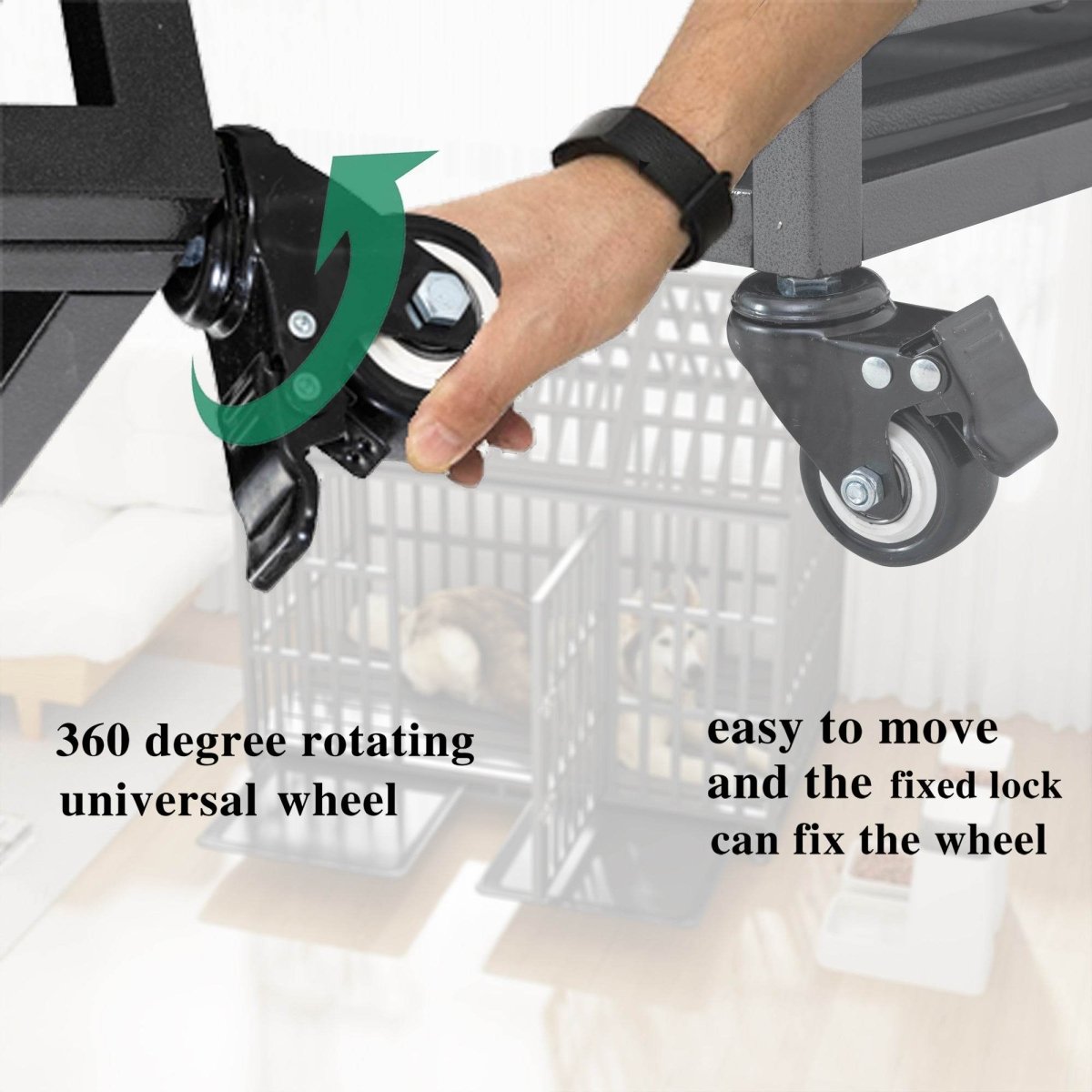 Heavy Duty 52-Inch Carbon Steel Dog Crate With Wheels - Omega Lifestyles