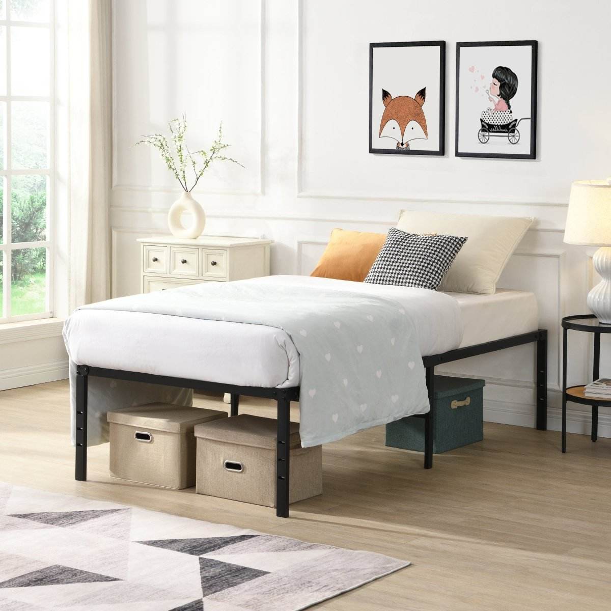Heavy Duty Twin Metal Bed Frame With Storage - Sleep Galleria