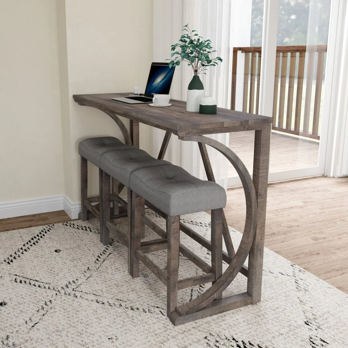 Industrial 4-Piece Bar Table And Chairs Set With Power Outlet - Omega Lifestyles