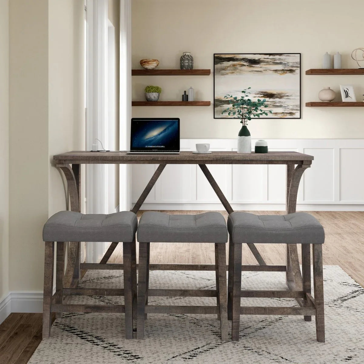 Industrial 4-Piece Bar Table And Chairs Set With Power Outlet - Omega Lifestyles