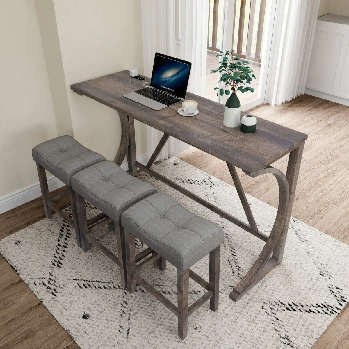 Industrial 4-Piece Bar Table And Chairs Set With Power Outlet - Omega Lifestyles