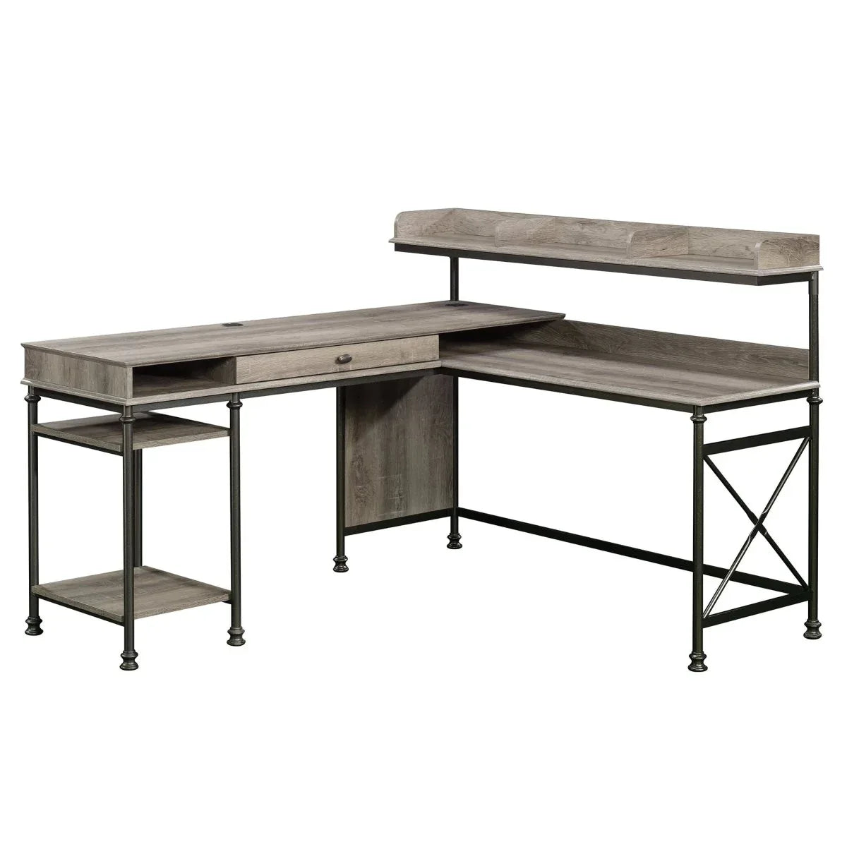 Industrial Brown L-Shaped Engineered Wood Computer Desk - Omega Lifestyles
