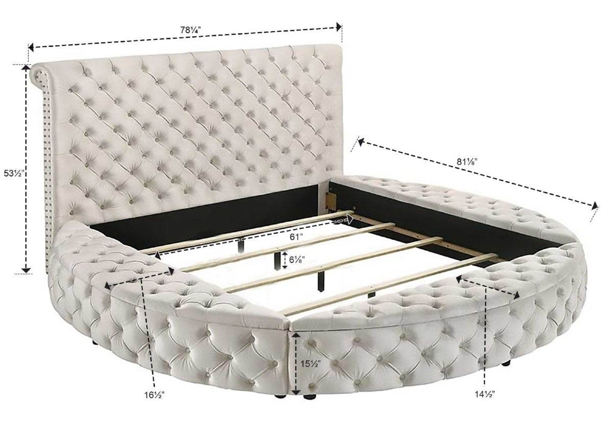 Ivory Velvet Round Button-Tufted Storage Bed Set - Sleep Galleria