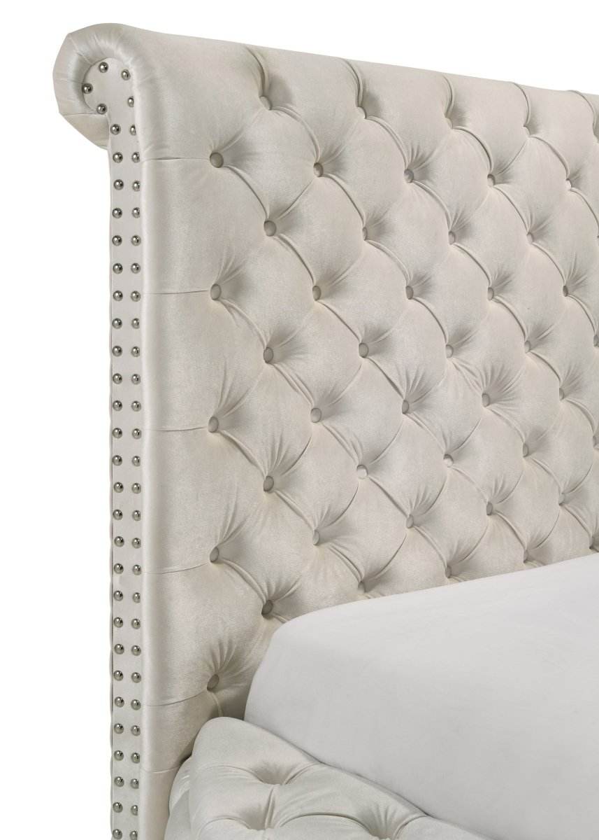 Ivory Velvet Round Button-Tufted Storage Bed Set - Sleep Galleria
