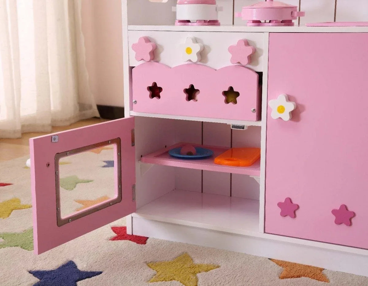 Kids Pink 2-In-1 Pretend Kitchen Playset - Omega Lifestyles