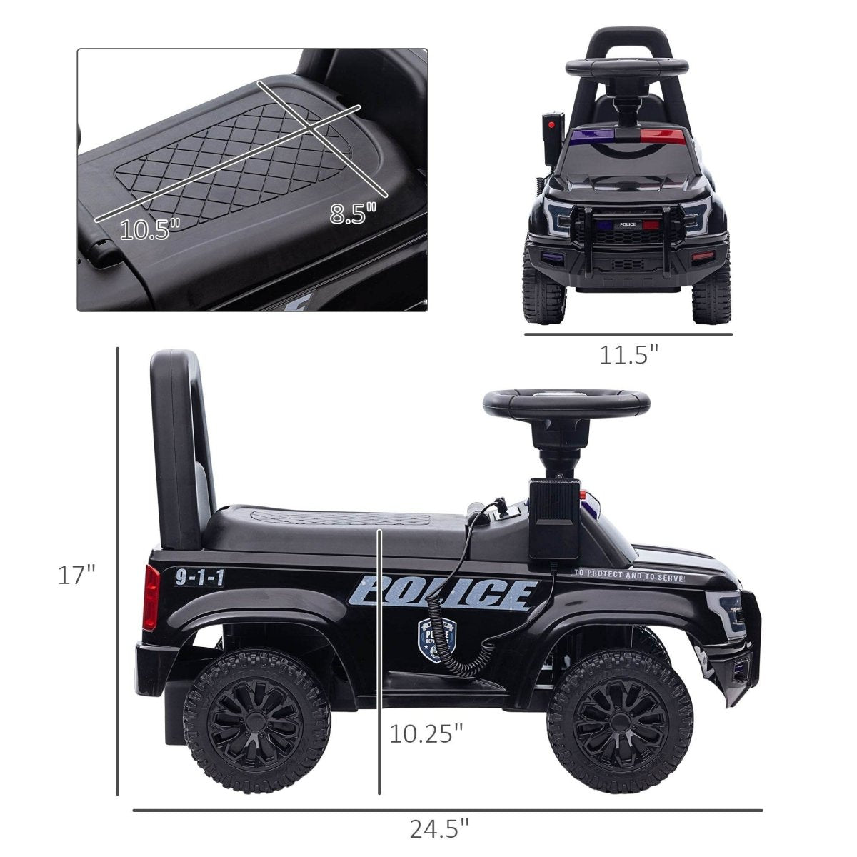 Kids Sliding Police Ride - On Car With PA System and Storage - Serenova - Omega Lifestyles