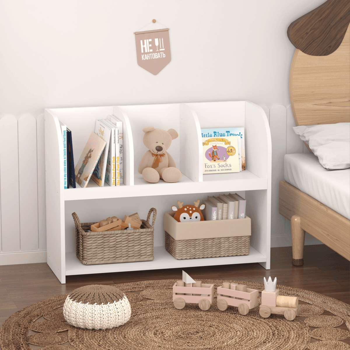 Kids White MDF Bookcase With 4 Compartments Storage - Sleep Galleria