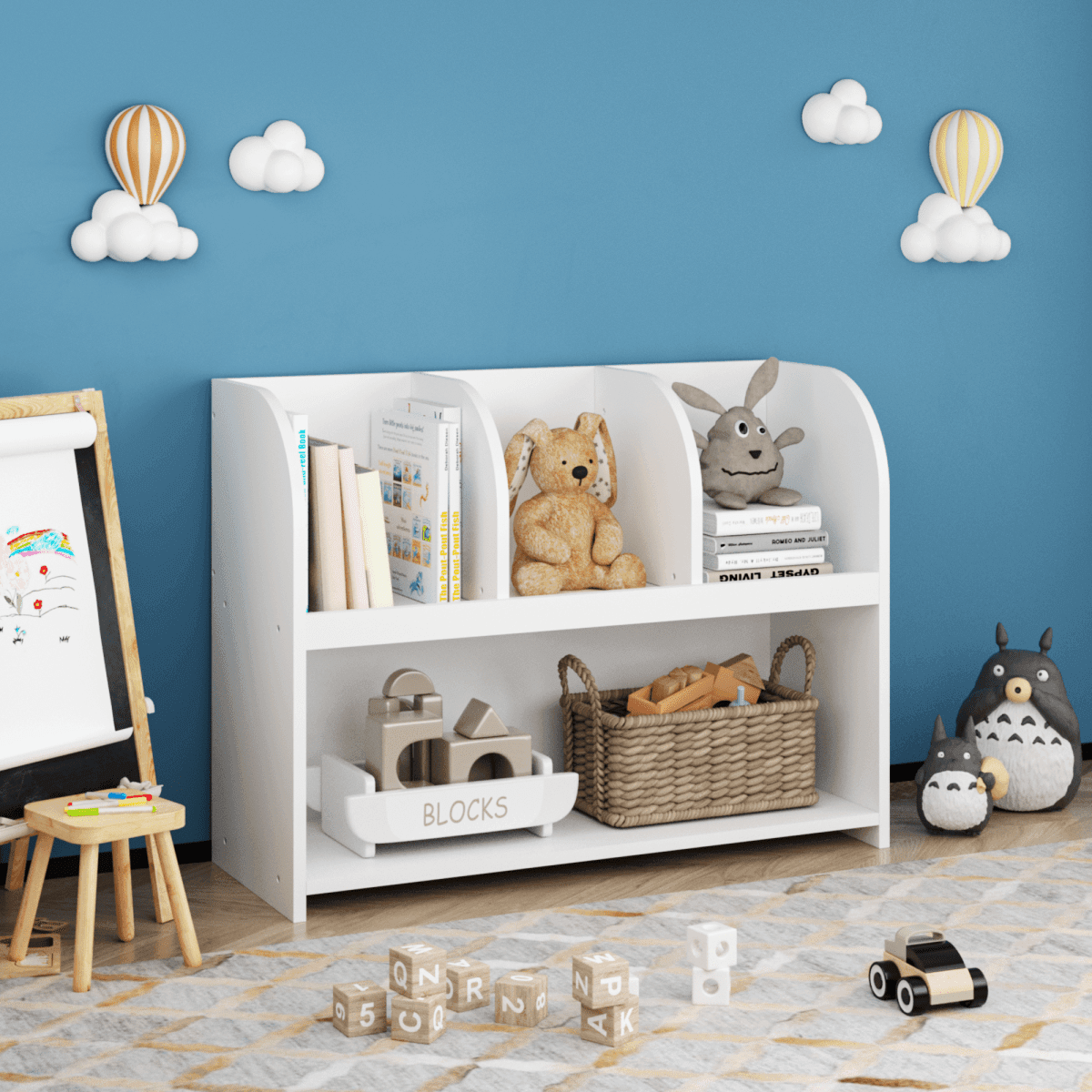 Kids White MDF Bookcase With 4 Compartments Storage - Sleep Galleria