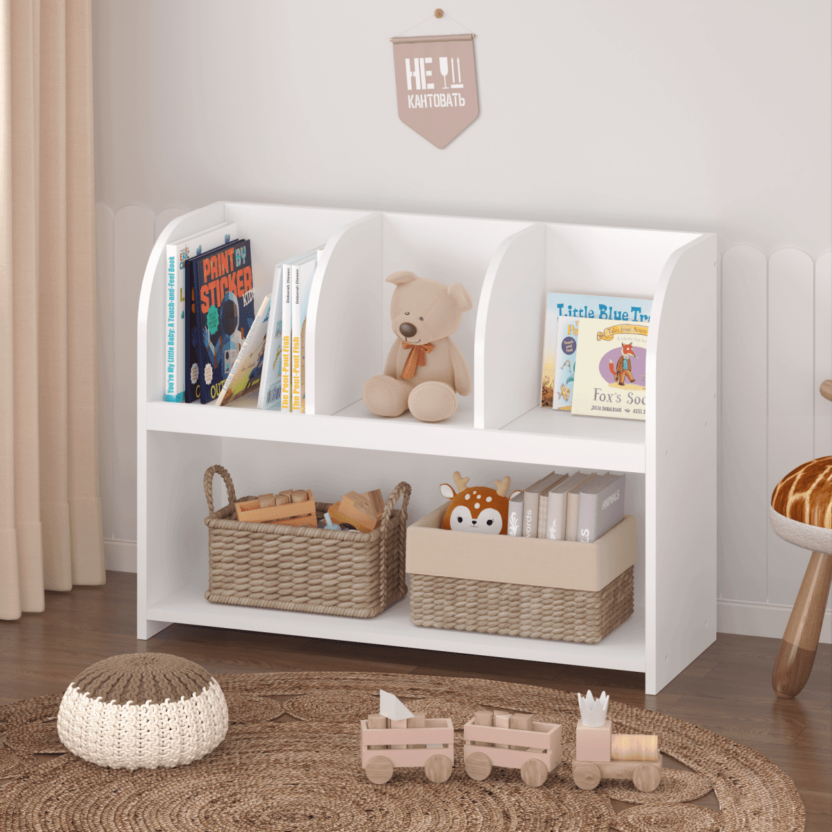Kids White MDF Bookcase With 4 Compartments Storage - Sleep Galleria