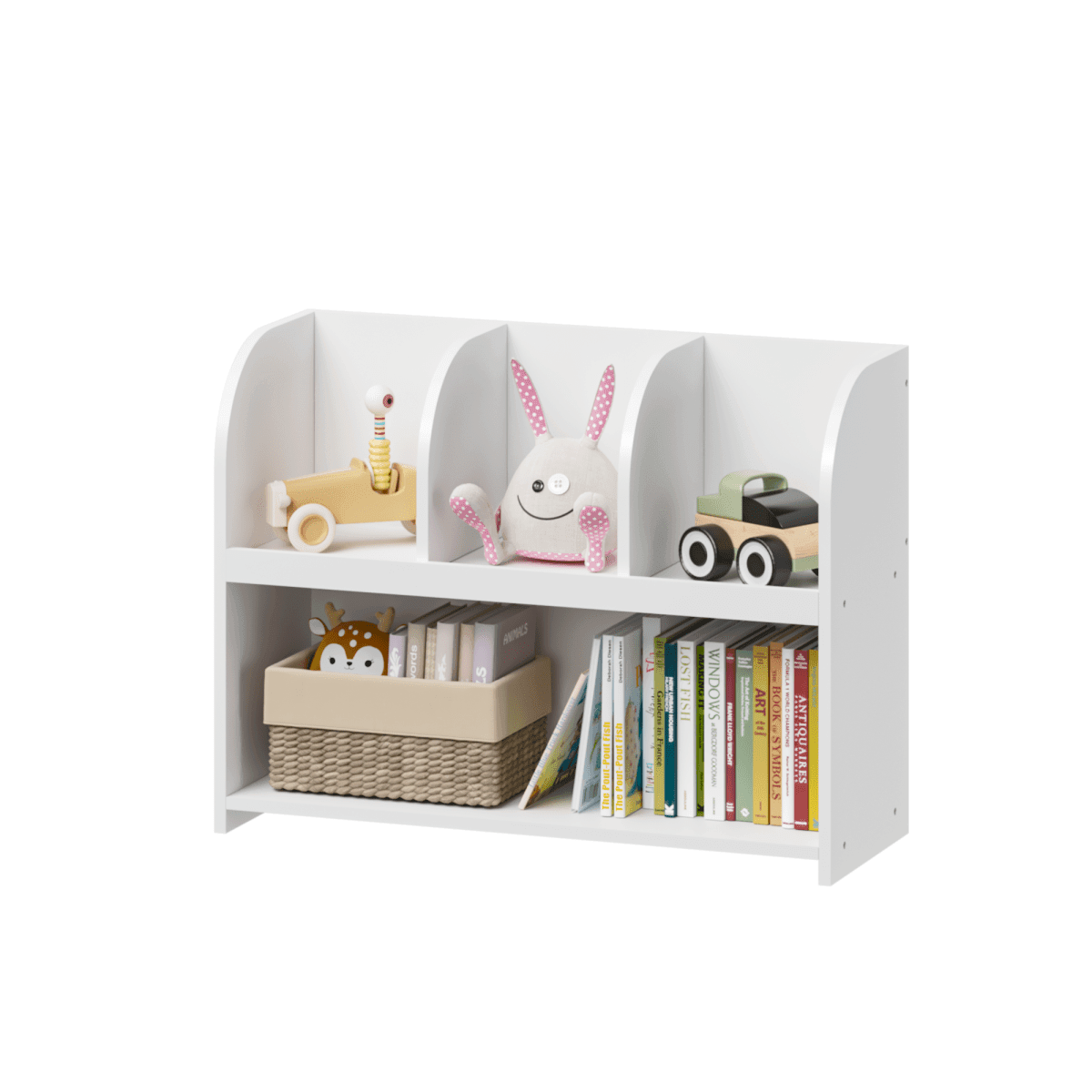 Kids White MDF Bookcase With 4 Compartments Storage - Sleep Galleria