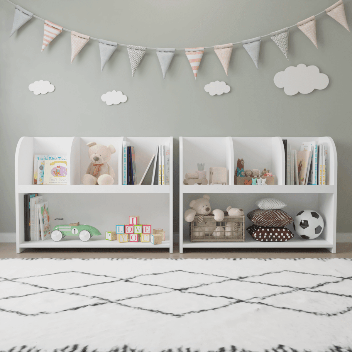 Kids White MDF Bookcase With 4 Compartments Storage - Sleep Galleria