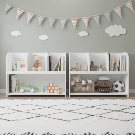 Kids White MDF Bookcase With 4 Compartments Storage - Sleep Galleria