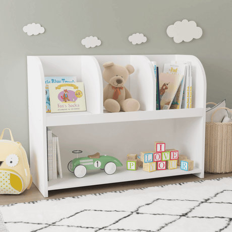 Kids White MDF Bookcase With 4 Compartments Storage - Sleep Galleria