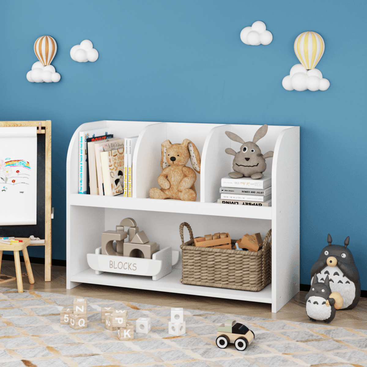 Kids White MDF Bookcase With 4 Compartments Storage - Sleep Galleria