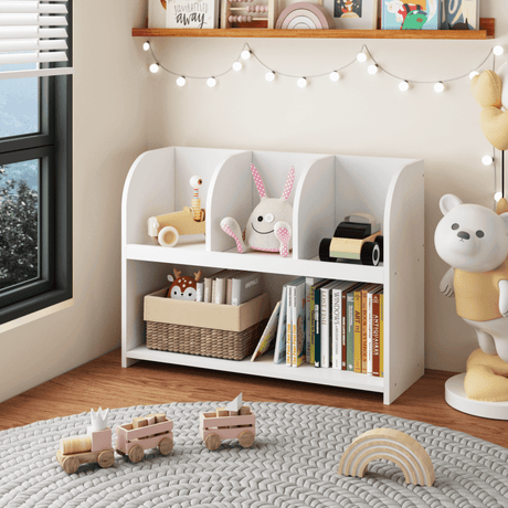 Kids White MDF Bookcase With 4 Compartments Storage - Sleep Galleria