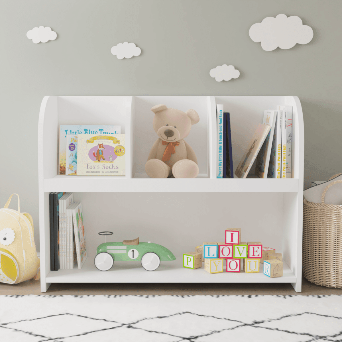 Kids White MDF Bookcase With 4 Compartments Storage - Sleep Galleria