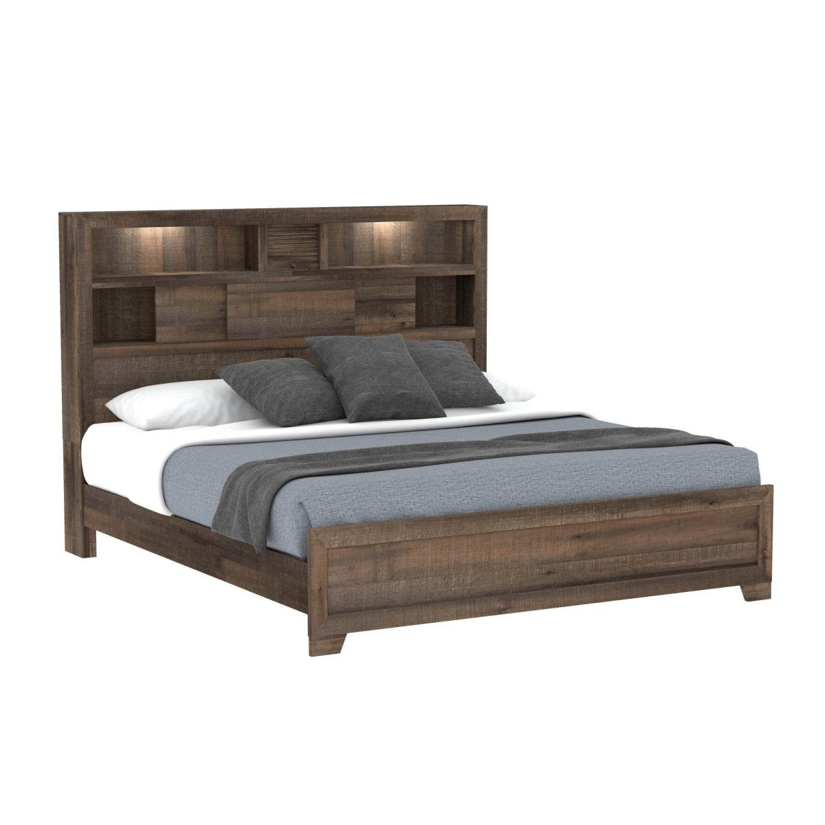 King Brown Engineered Wood Bookcase Bed Frame - Serenova - Omega Lifestyles