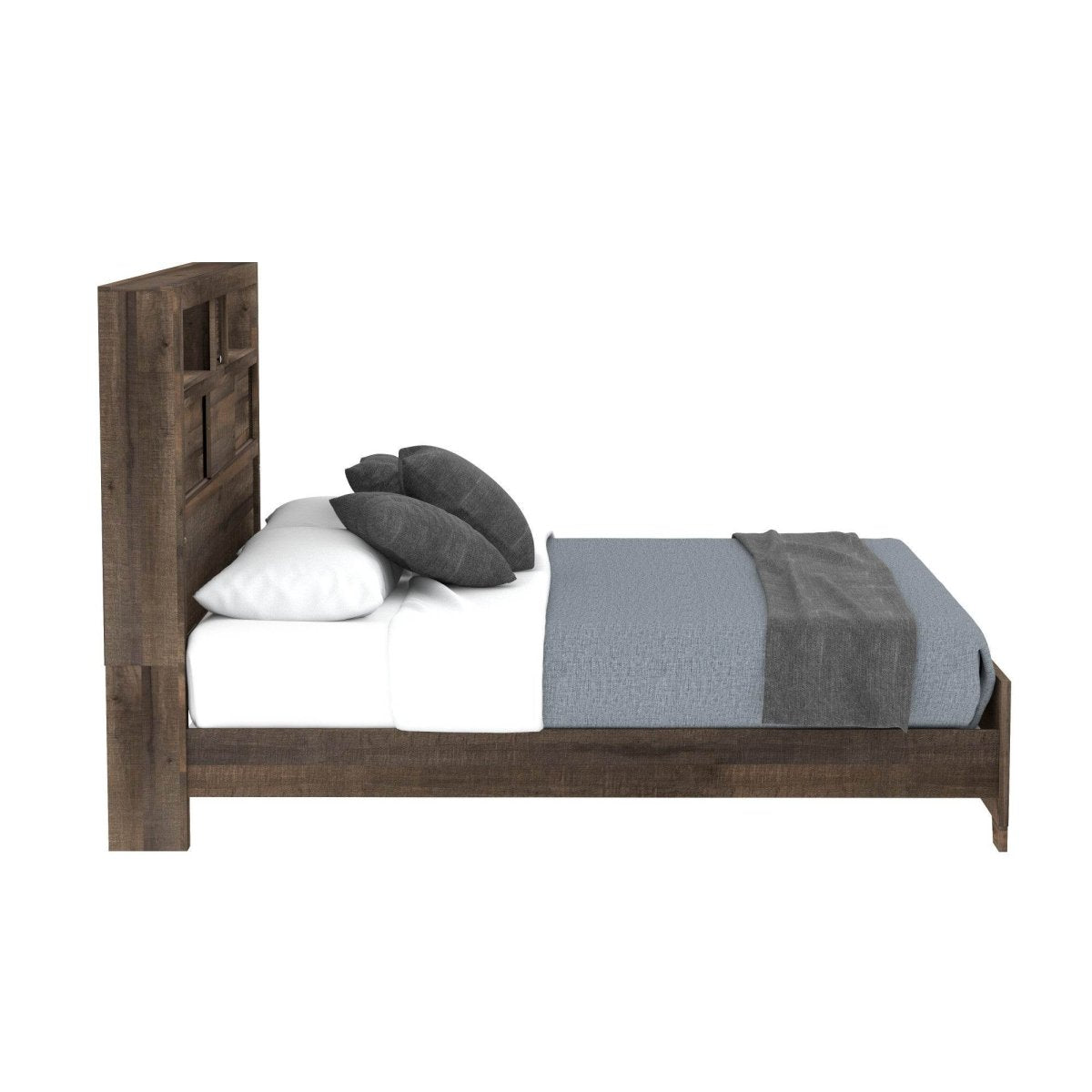 King Brown Engineered Wood Bookcase Bed Frame - Serenova - Omega Lifestyles