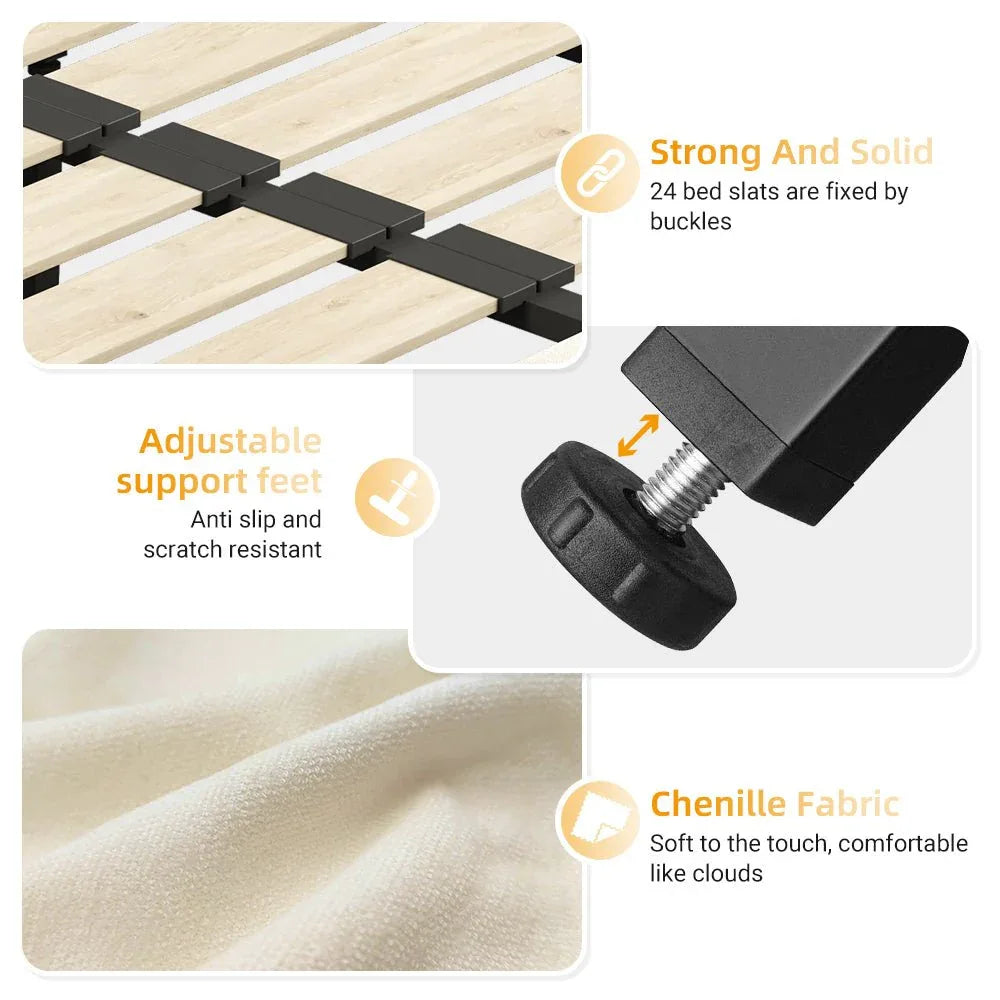 King Chenille Upholstered Platform Bed Frame - Omega Lifestyles