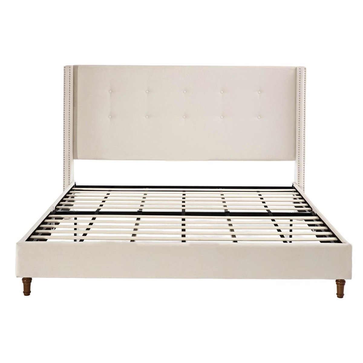 King Classic Ivory Velvet Upholstered Bed Frame - Serenova - Omega Lifestyles