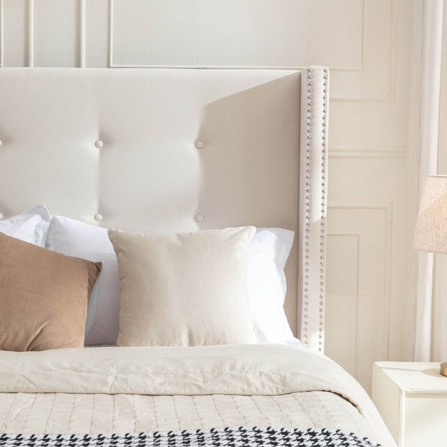 King Classic Ivory Velvet Upholstered Bed Frame - Omega Lifestyles