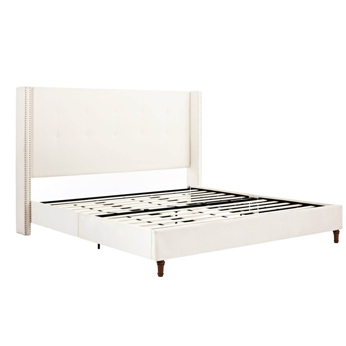 King Classic Ivory Velvet Upholstered Bed Frame - Serenova - Omega Lifestyles