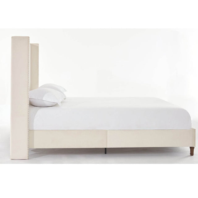 King Classic Ivory Velvet Upholstered Bed Frame - Omega Lifestyles