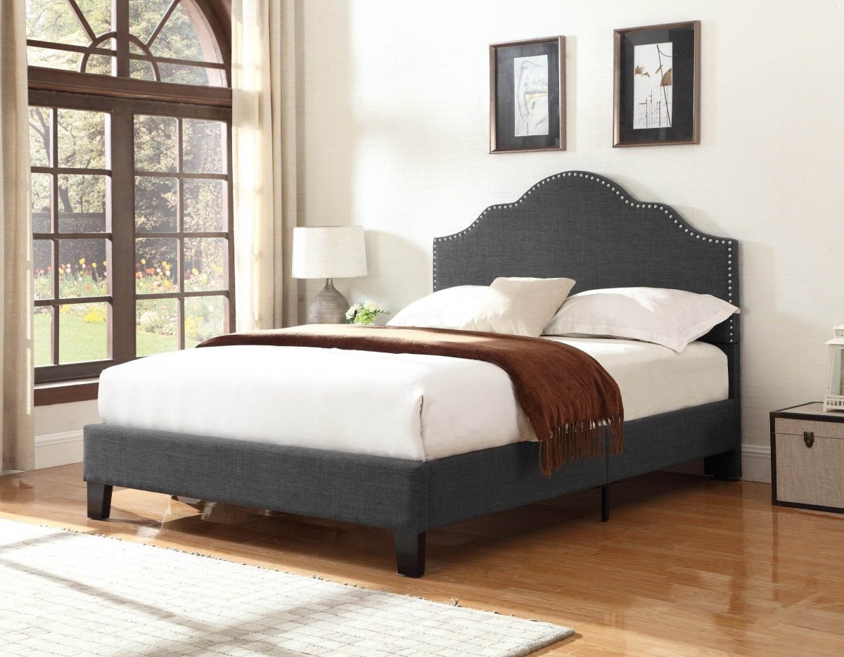 King Gray Solid Wood Upholstered Bed Frame With Foam Upholstery - Serenova - Omega Lifestyles