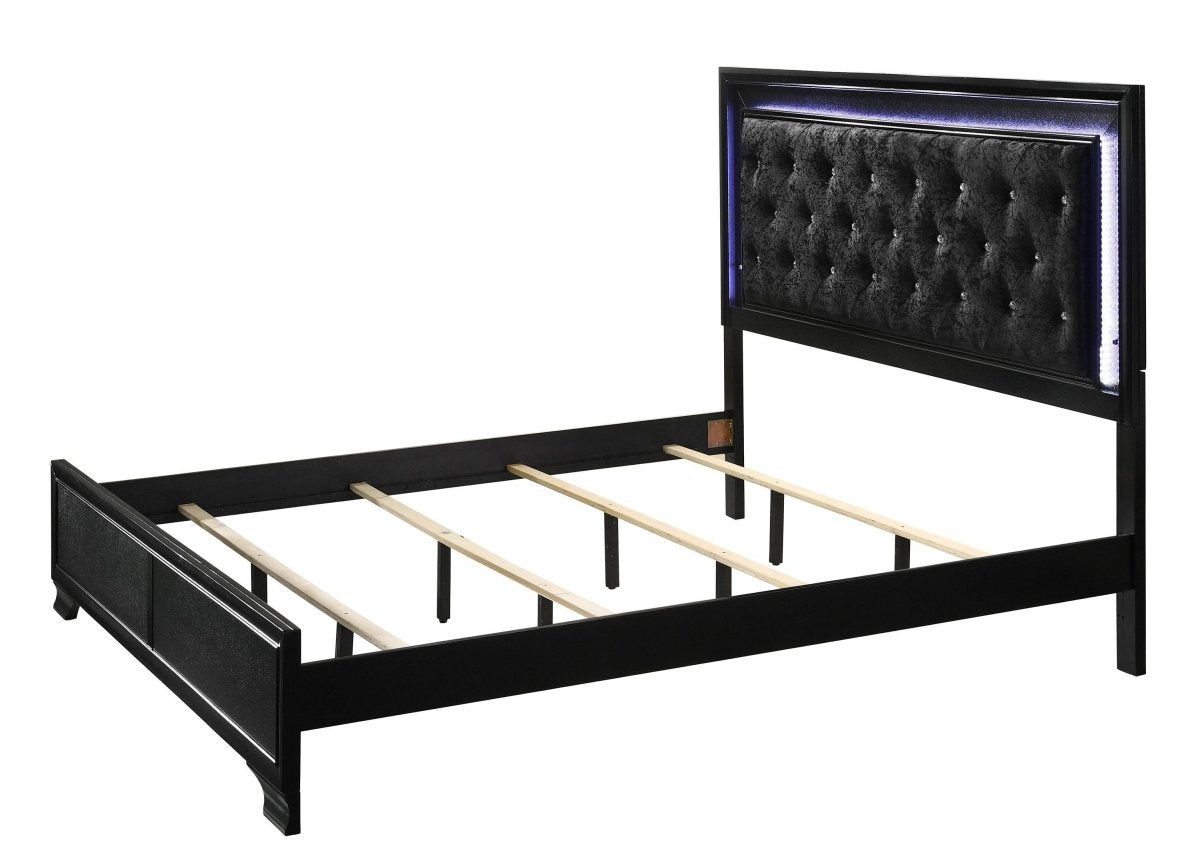 King Modern Black Upholstered LED Panel Bed Frame - Serenova - Omega Lifestyles