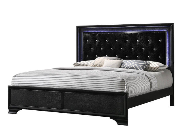 King Modern Black Upholstered LED Panel Bed Frame - Omega Lifestyles