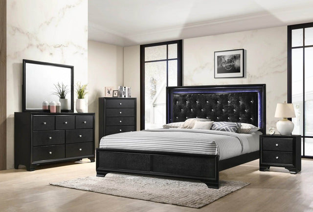 King Modern Black Upholstered LED Panel Bed Frame - Omega Lifestyles