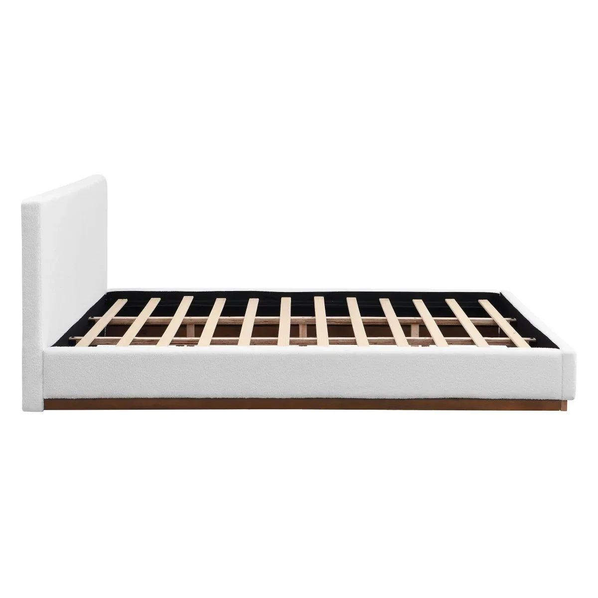 King White Boucle Upholstered Solid Wood Bed Frame - Omega Lifestyles
