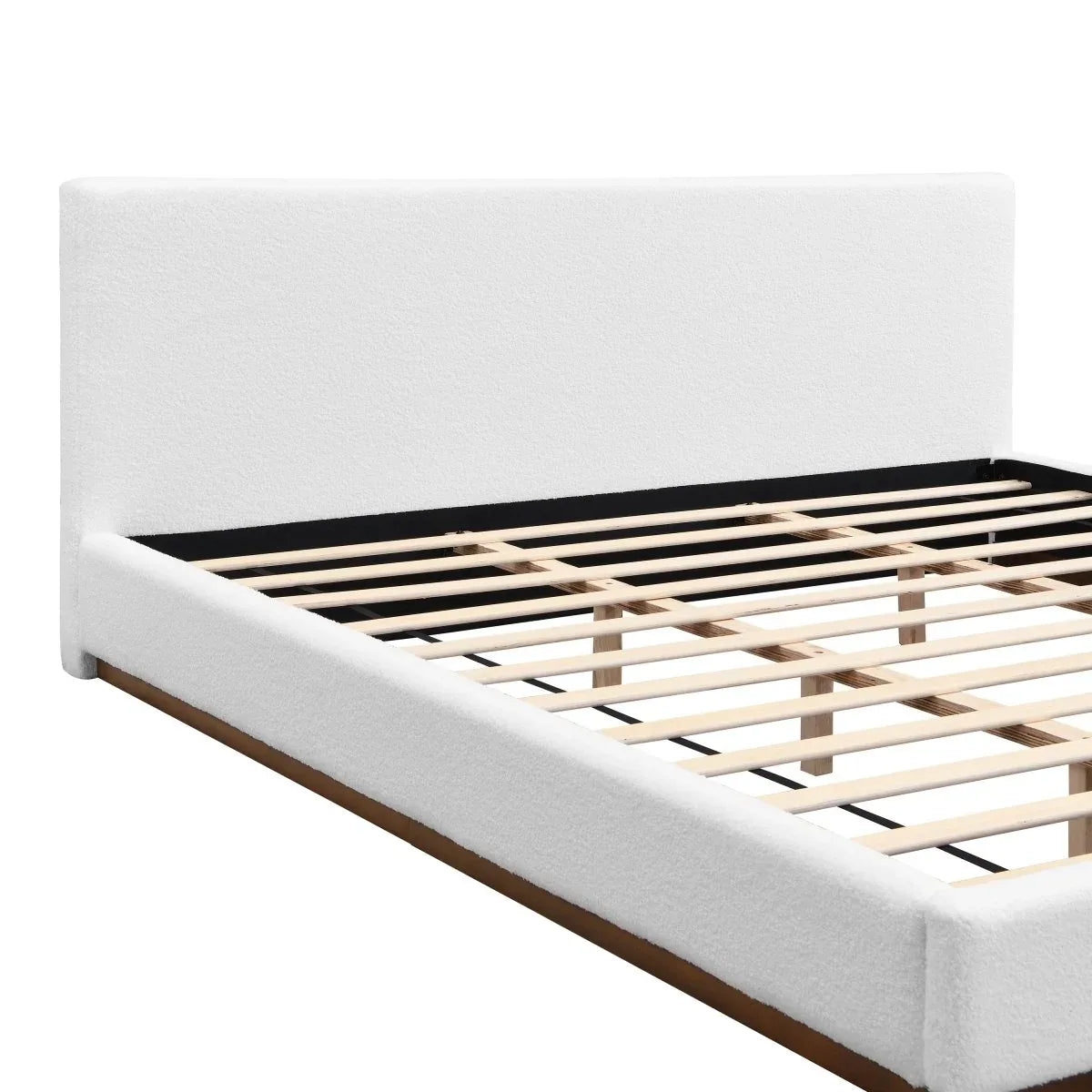 King White Boucle Upholstered Solid Wood Bed Frame - Omega Lifestyles