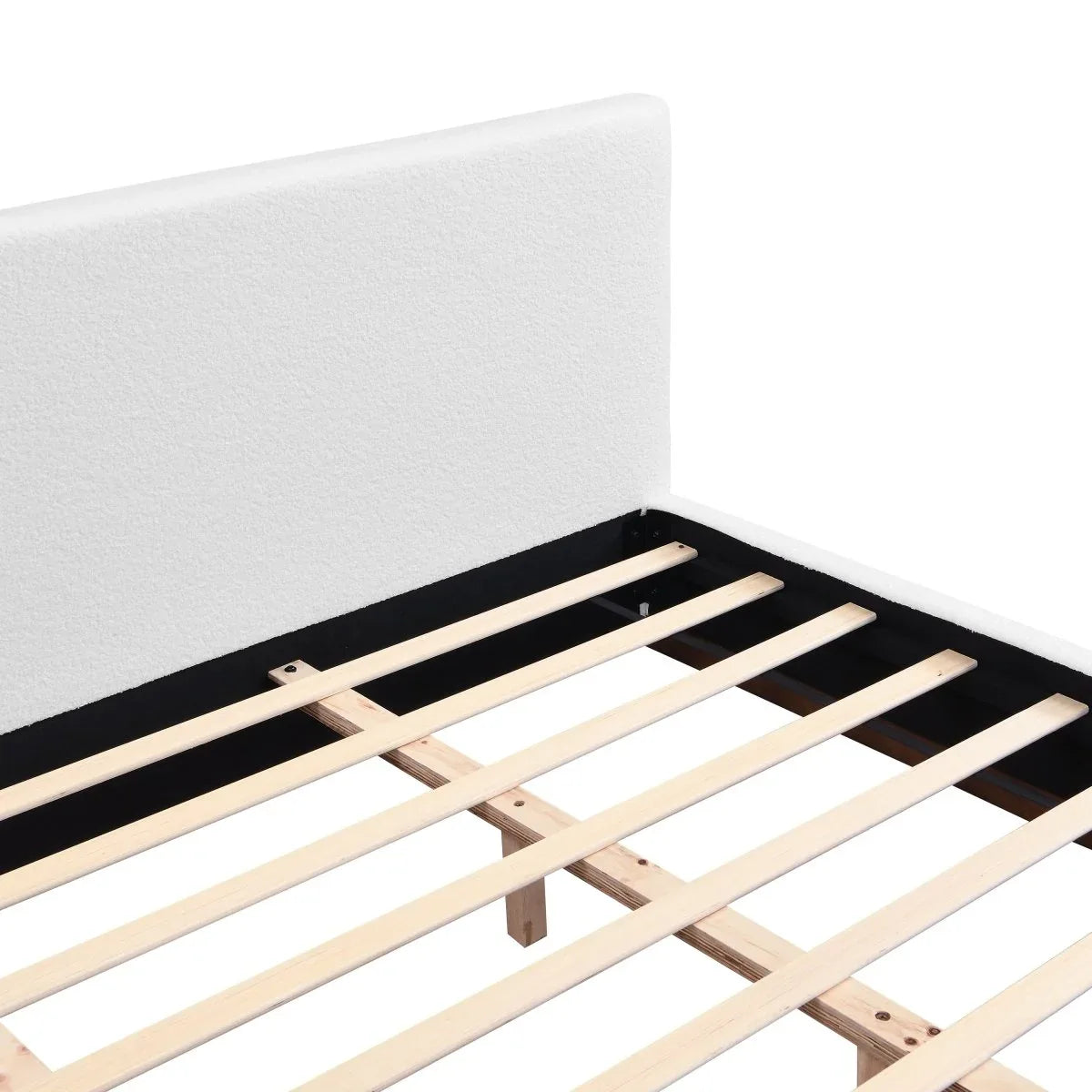 King White Boucle Upholstered Solid Wood Bed Frame - Omega Lifestyles