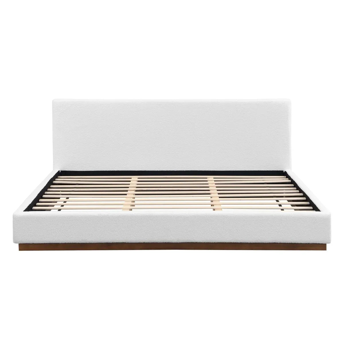 King White Boucle Upholstered Solid Wood Bed Frame - Omega Lifestyles